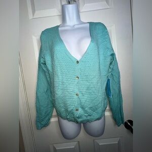 NWT Draper James RSVP Women’s Medium Turquoise Pointelle Cardigan Sweater Top M